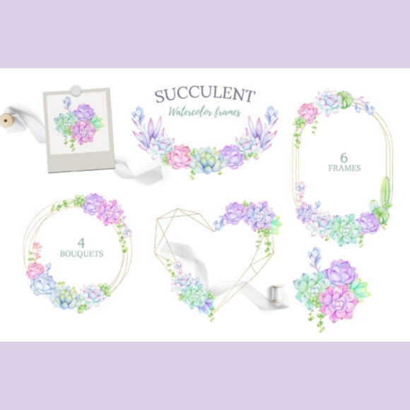 Kit Digital Suculentas Aquarela -succulent Watercolor Frames