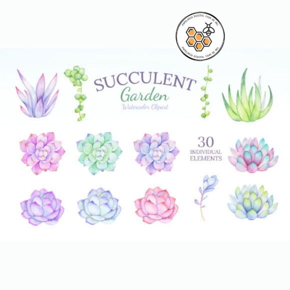 Kit Digital Suculentas Aquarela - Succulent Garden