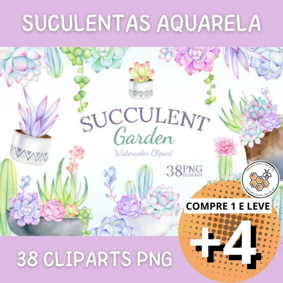 Kit Digital Suculentas Aquarela - Succulent Garden