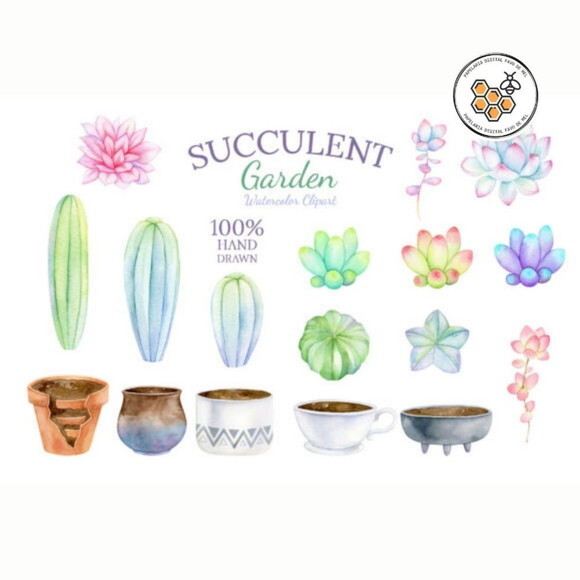 Kit Digital Suculentas Aquarela - Succulent Garden