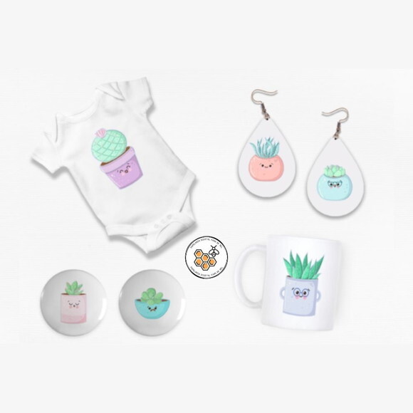 Kit Digital Suculentas Fofas - Cute Kawaii Succulent