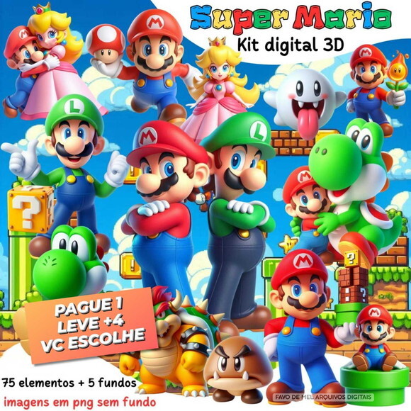 Kit Digital Super Mario 3d Png (pague 1 Leve +4)