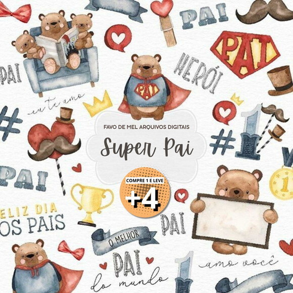 Kit Digital Super Pai - Dia dos Pais Png Aquarela