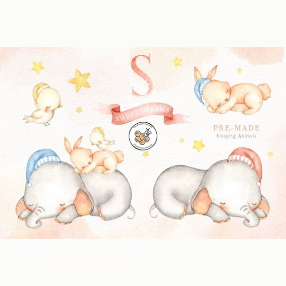 Kit Digital Sweet Dreams - Animais Dormindo Aquarela Premium