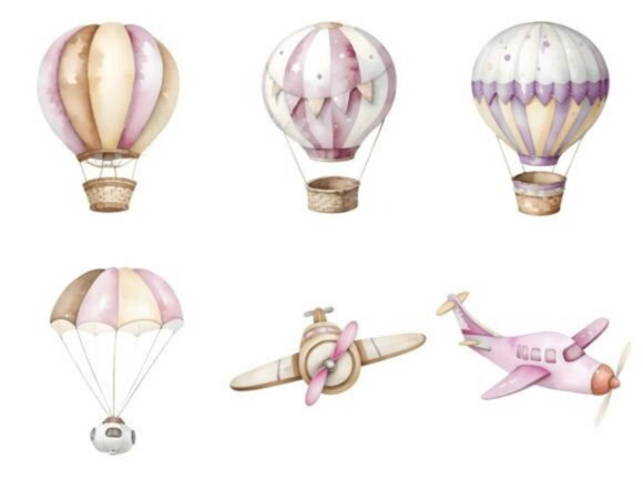 Kit Digital Transporte Aéreo Rosa Aquarela Png