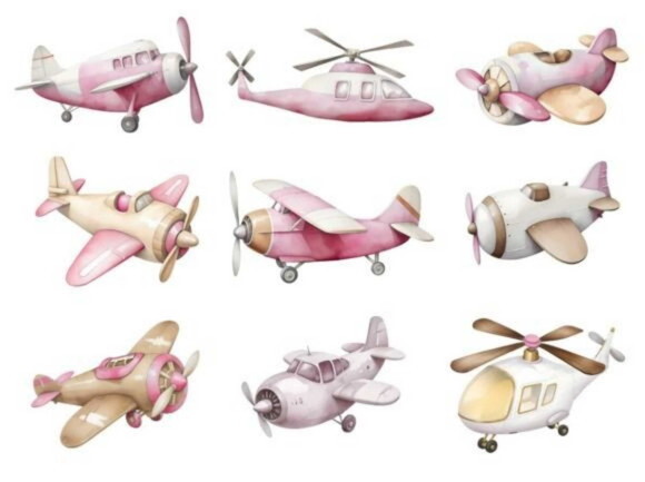 Kit Digital Transporte Aéreo Rosa Aquarela Png