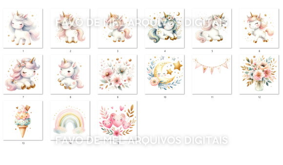 Kit Digital Unicórnio Aquarela #4 Png (pague 1 Leve +4)