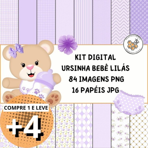 Kit Digital Ursinha Baby Lilás