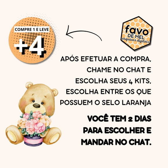 Kit Digital Ursinha com Flores Aquarela - Elementos e Papéis