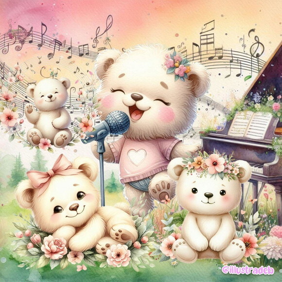Kit Digital Ursinha Musical Aquarela (pague 1 Leve 5)