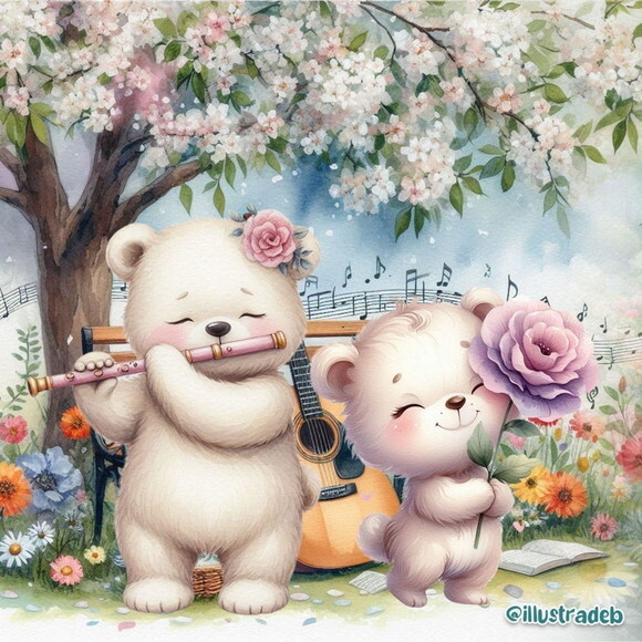 Kit Digital Ursinha Musical Aquarela (pague 1 Leve 5)