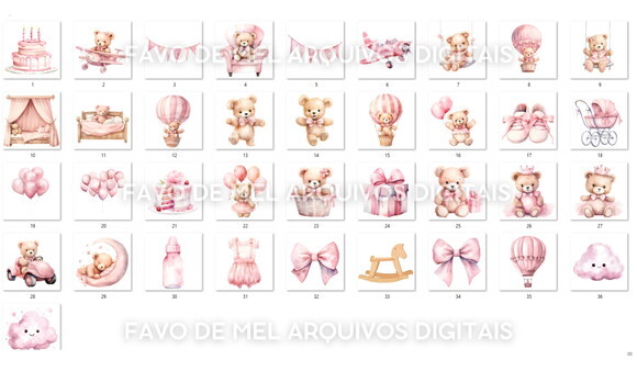 Kit Digital Ursinha Teddy Rosa Aquarela Png #15