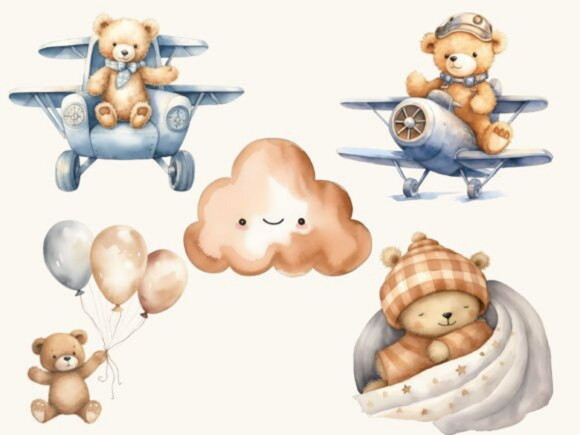 Kit Digital Ursinho Aquarela - Teddy Bear (bd)