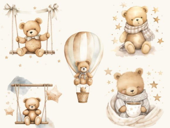 Kit Digital Ursinho Aquarela - Teddy Bear (bd)