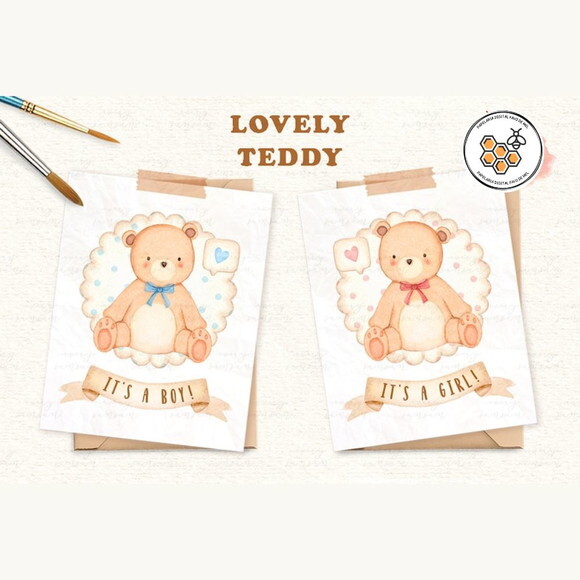 Kit Digital Ursinho Aquarela Premium - Lovely Teddy