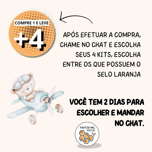 Kit Digital Ursinho Aviador Aquarela (pague 1 Leve +4) Paa