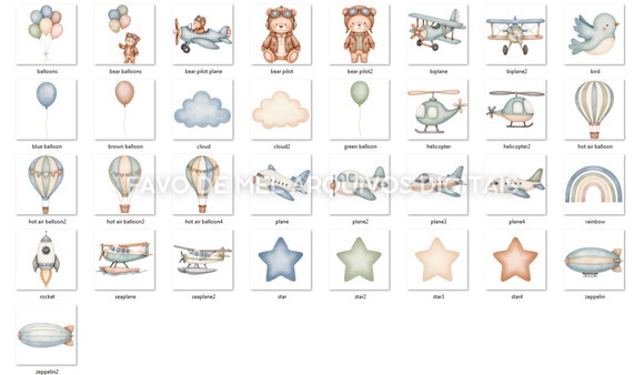 Kit Digital Ursinho Aviador Azul Aquarela #11 Png