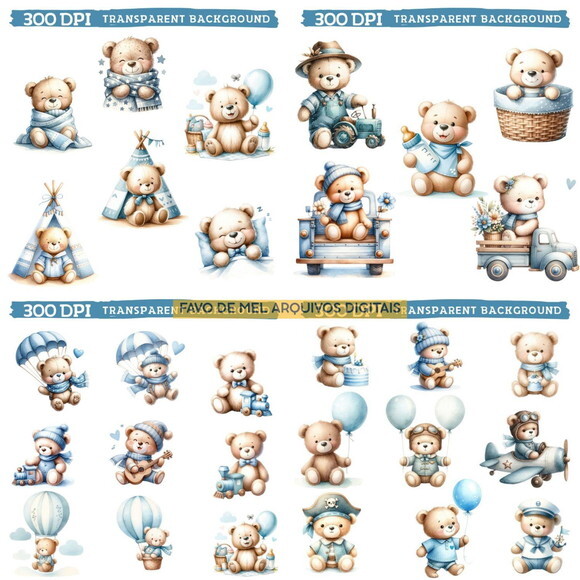 Kit Digital Ursinho Azul Aquarela #17