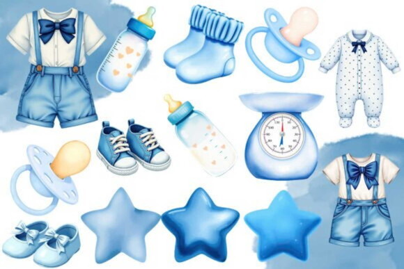 Kit Digital Ursinho Azul Aquarela #19 (pague 1 Leve +4) Png