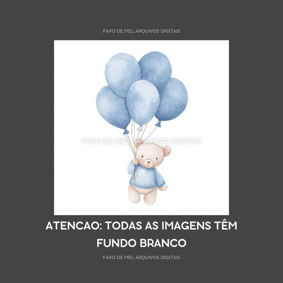 Kit Digital Ursinho Azul Aquarela #20 Png Fundo Branco