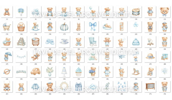 Kit Digital Ursinho Azul Aquarela #23 Png (pague 1 Leve 5)