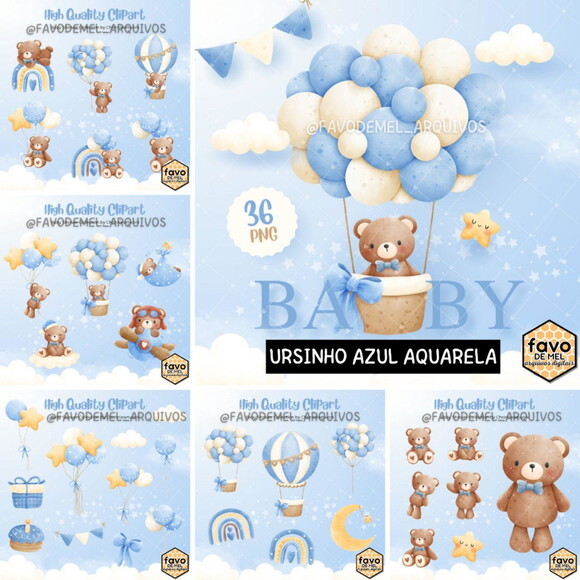 Kit Digital Ursinho Azul Aquarela Baby #14