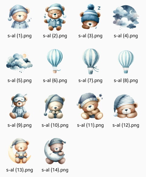 Kit Digital Ursinho Azul Sonhe Alto Aquarela Png #21