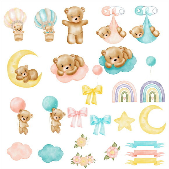 Kit Digital Ursinho Baloeiro Azul e Rosa - Cute Bears