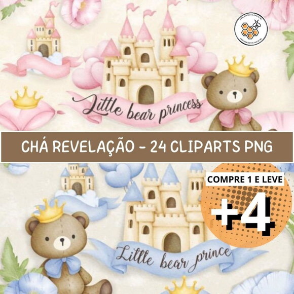 Kit Digital Ursinho Chá Revelação - Príncipe e Princesa