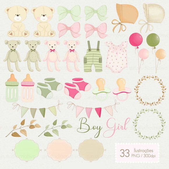 Kit Digital Ursinho Chá Revelação - Rosa e Verde Boy Or Girl