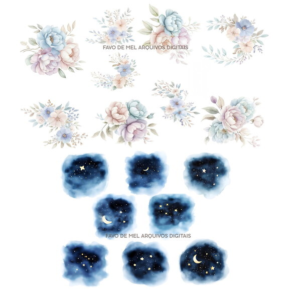 Kit Digital Ursinho de Pijama Aquarela - Sonhe Alto Png