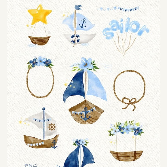 Kit Digital Ursinho Marinheiro Aquarela - Little Sailor
