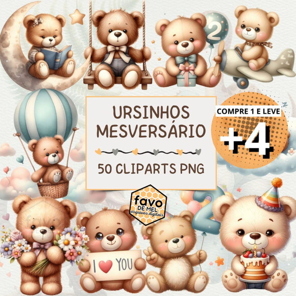Kit Digital Ursinho Mesversário - Teddy Bears (ddm)