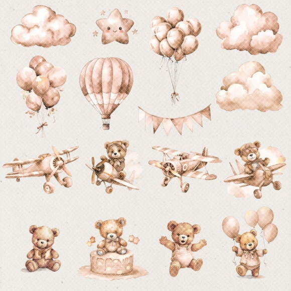 Kit Digital Ursinho Neutro Aquarela Premium -beige Baby Bear