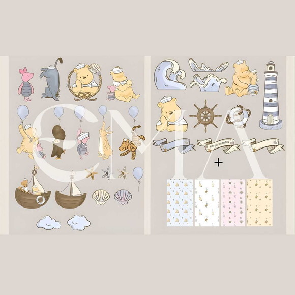 Kit Digital Ursinho Pooh Marinheiro Vintage Png Premium