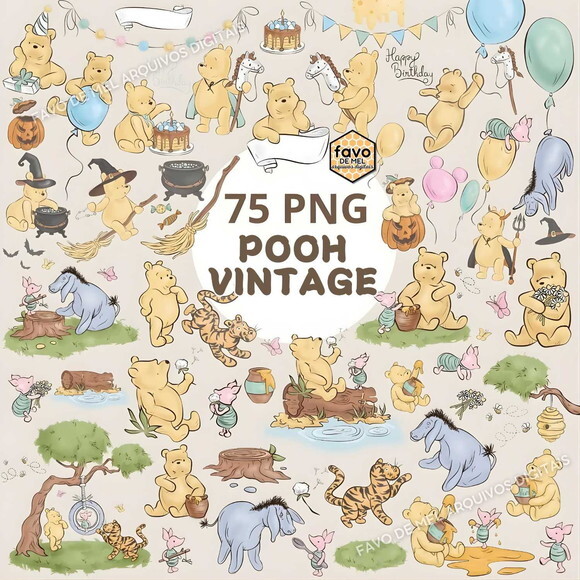 Kit Digital Ursinho Pooh Vintage Png Premium