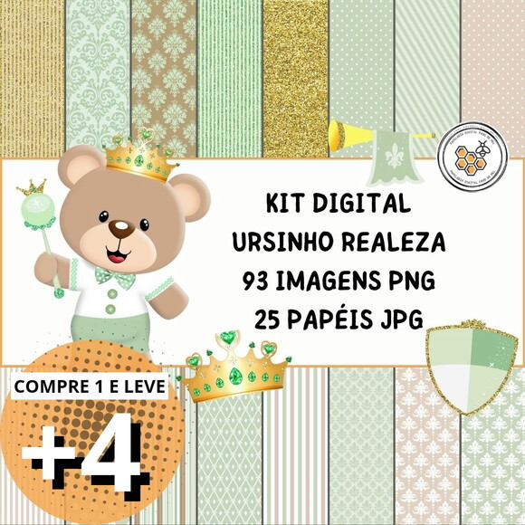 Kit Digital Ursinho Realeza - Ursinho Príncipe Verde