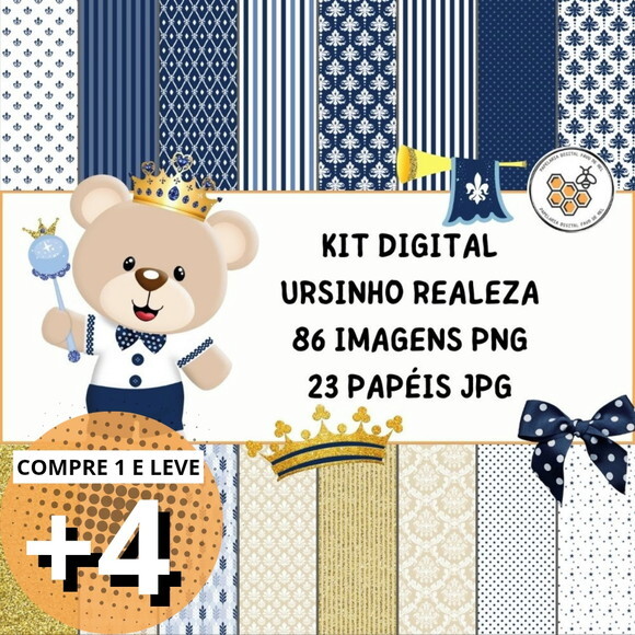 Kit Digital Ursinho Realeza Azul Marinho