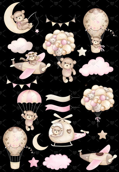 Kit Digital Ursinho Rosa Aquarela #13 Png Premium