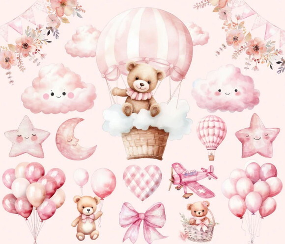 Kit Digital Ursinho Rosa Aquarela Premium | Pink Teddy Ccs