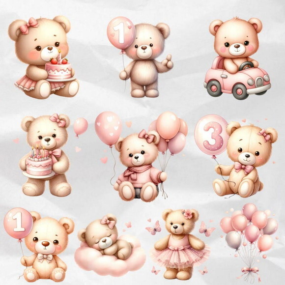 Kit Digital Ursinho Rosa Aquarela Premium | Pink Teddy Ddm
