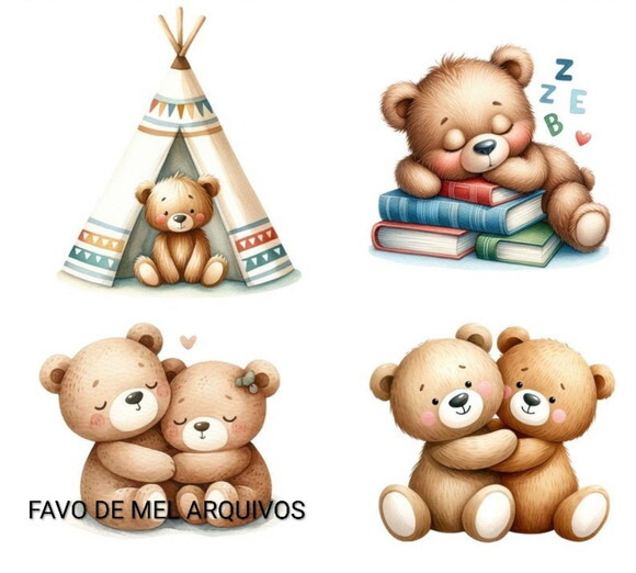 Kit Digital Ursinho Teddy Aquarela (pague 1 Leve +4)