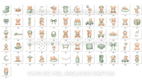 Kit Digital Ursinho Verde Aquarela #10 Png (pague 1 Leve 5)