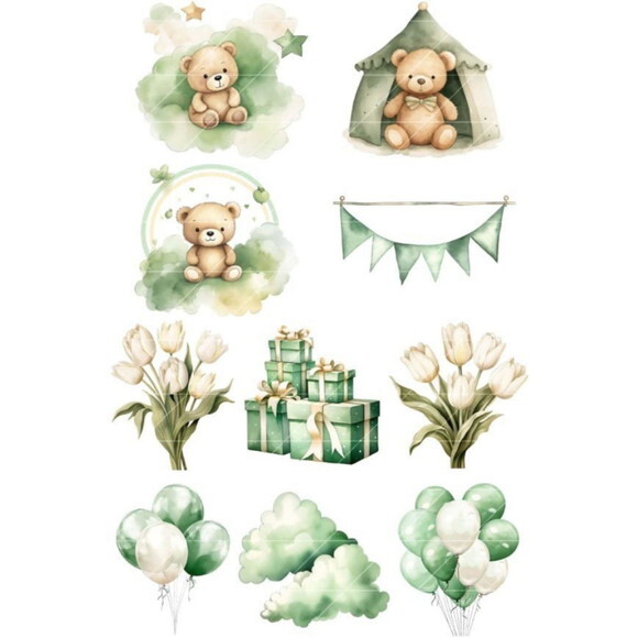 Kit Digital Ursinho Verde Aquarela | Teddy Bear (bd)