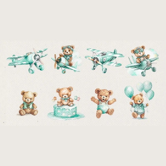 Kit Digital Ursinho Verde Aquarela Premium - Green Baby Bear