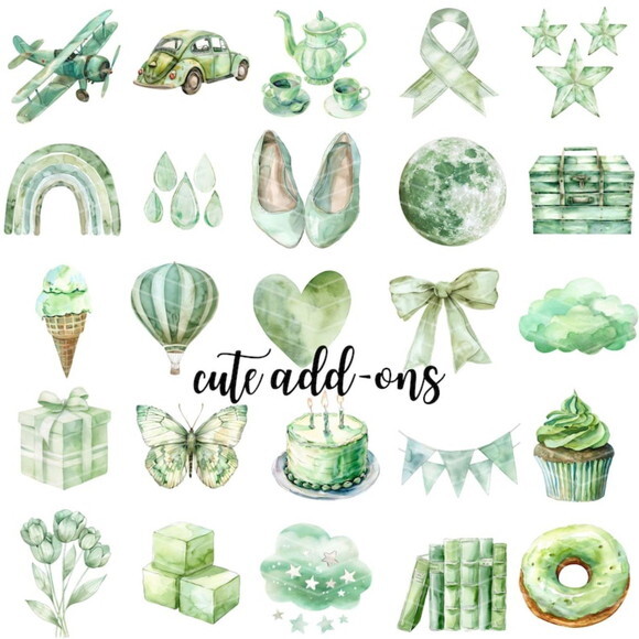 Kit Digital Ursinho Verde Aquarela Premium - Pastel Green