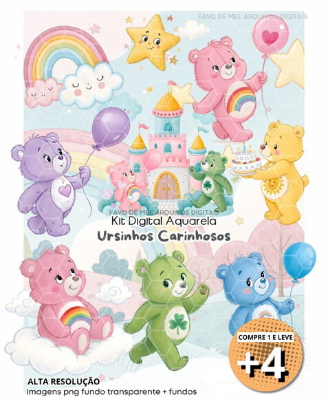 Kit Digital Ursinhos Carinhosos Aquarela (pague 1 Leve +4)
