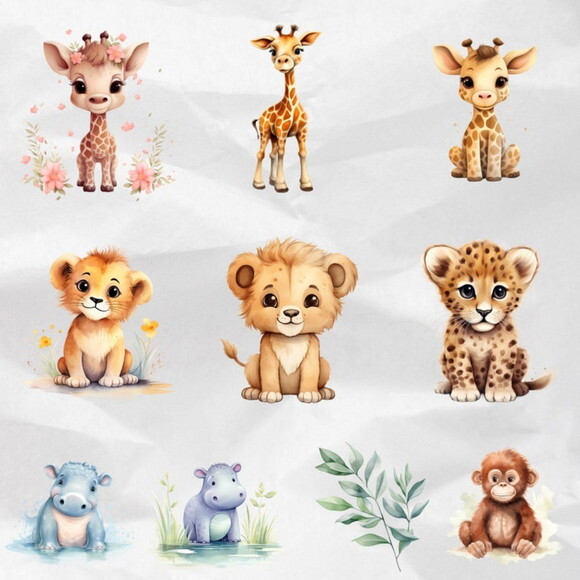 Kit Digital Ursinhos Safari Baby Aquarela (pague 1 Leve +4)
