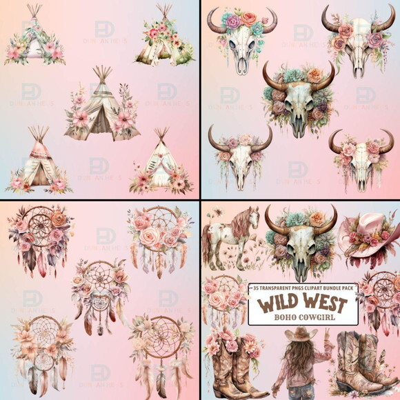 Kit Digital Velho Oeste Country Cowgirl Aquarela Premium