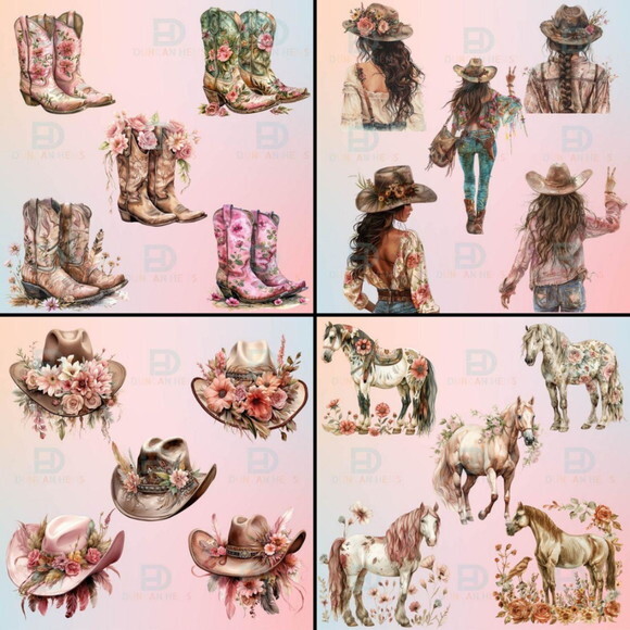 Kit Digital Velho Oeste Country Cowgirl Aquarela Premium